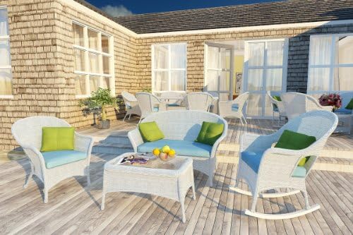 Forever Patio 4 Piece Rockport Wicker Patio Sofa Set with Blue Sunbrella Cushions (SKU FP-ROC-4SS-WH-AB)