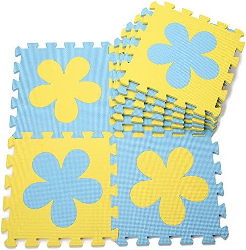 10PCS Soft Kid's EVA Foam Puzzle Play Mat / Bule and Yellow Flower Interlocking Tiles Floor Mat 30cmX30cm12"X12"3/8"Thick