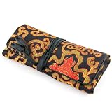 Silky Jewelry Roll / Cosmetic Roll Travel Pouch with Oriental Print Embroidering - Mixed Colors