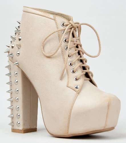 Vintage FRANCHESKA-03 Lita Spike Chunky High Heel Platform Lace Up Ankle Boot Booty