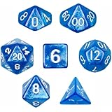 Wiz Dice 7 Die Polyhedral Blue Sparkle Horizon Dice Set with Velvet Pouch