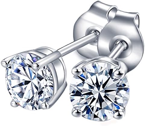 Womens Sterling Silver Cubic Zirconia Round Cut Rhinestone Stud Earrings Roseate Jewelry 7MM