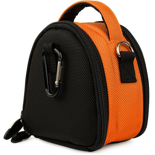 Orange Limited Edition Camera Bag Carrying Case with battery charger, battery charger, memory cards, and accessories Pocket for Olympus FE-4050 FE-5040 FE-5050 SH-21 Stylus-5010 Stylus-7040 Stylus-7050 Stylus-9000 Stylus Tough-3000 Stylus Touch 6020 Stylus Touch-8010 T-10 T-110 TG-310 TG-320 TG-610 TG-810 VG-110 VG-120 VG-150 VG-160 VG-170 VG-320 VH-120 VR-320 VR-330 VR-340 VR-350 VR-360 Point and Shoot Digital Camera + Includes Blue 6 Inch Mini Tripod