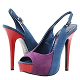 Triple Colorblock Peeptoe Slingback Heels BLUE PURPLE