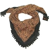 Leopard Print Scarf with pom pom lace - Square cotton printed leopard print fashion scarf