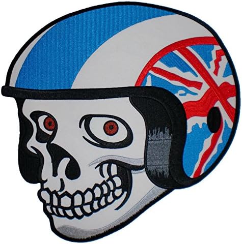 10" Skull Helmet Cartoon Flame Motorcycle Retro Biker Back Patch Vest MC Rider (Blue UK)