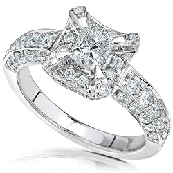 1-1/6ct TW Princess and Round Diamond Ring in 14K White Gold - Size 6.5