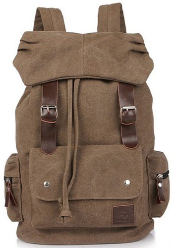Eshops Canvas Casual Backpack for Women & Girls Boys Backpacks for Middle School College Book Bags (Khaki)
