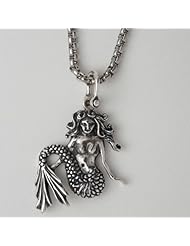 Exceptionally Detailed Mermaid Necklace Sterling Silver on 20 Inch Stainless Steel Box Chain