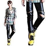 Ladies High-grade leather Elasticity leggings pants-Lederhosen knee helical zipper design (L 166~175CM High, Black) Ladies High-grade leather Elasticity leggings pants-Lederhosen knee helical zipper design (L 166~175CM High, Black)