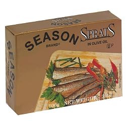 Season Sprats, Lightly Smoked in Olive Oil, 3.75-Ounce Tins (Pack of 6)