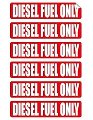 Art and Craft Supply: 6 PC Tops Popular Diesel Fuel Only Car Sticker Weatherproof Self-Adhesive Oil Label Size 3/4" x 3-1/4" Color Red and White - Thailand