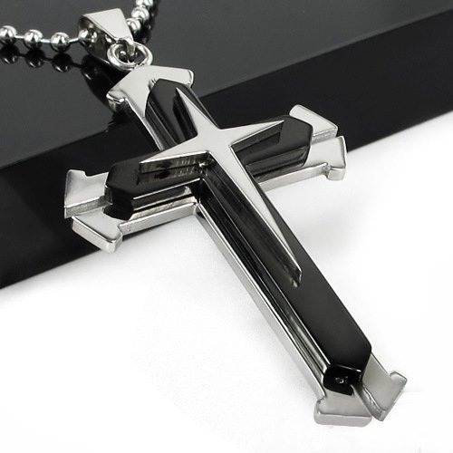 Stainless Steel Cross Pendant Men's Necklace Chain (Black)