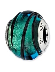 Sterling Silver Reflections Teal with Black Stripes Italian Murano Bead