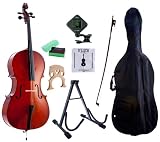 D'Luca MC100-3/4 Meister Student Cello 3/4 Package with Free Stand, Bag, Strings, Chromatic Tuner, Rosin and Bow