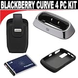 Blackberry OEM Charging Pod + OEM Black Skin + OEM Cs-2 Battery + Leather Swivel Holster for 8300, 8310, 8320, and 8330 Curve Devices