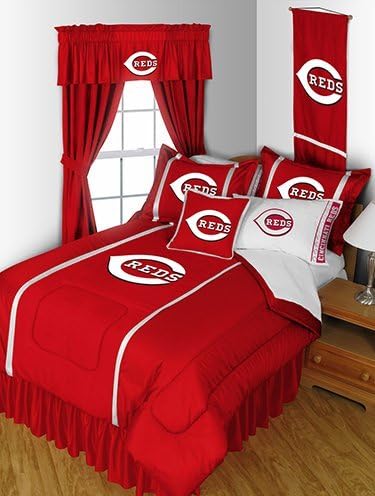 CINCINNATI REDS 6 PIECE TWIN COMFORTER SET BED IN A BAG (COMFORTER, FLAT SHEET, FITTED SHEET, 1 - PILLOW CASE, 1 - PILLOW SHAM, BED SKIRT)