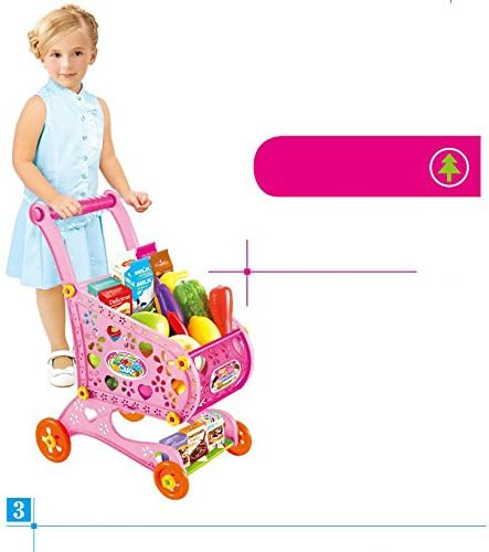 Children Play House Toys Puzzle Supermarket Cart Pretend Play Toys Trolley With Fruits And Vegetables Simulation Furniture Toys