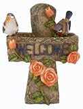9.5 inch Pink Welcome Rose Bird Couple Planter Resin Cross Bird Bath Home Garden Décor