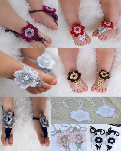 Pure Handmade Knit Flowers Barefoot Sandals Infant Toddler Baby Feet Decoration