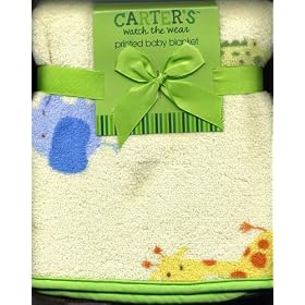 Carter's Safari Animals Plush Baby Blanket Reversible - Jungle Zoo Animals