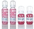 Lifefactory BPA-Free Glass Baby Bottles w/ Silicone Sleeve-4 Pack (9 oz.+4 oz. Pink & Raspberry)