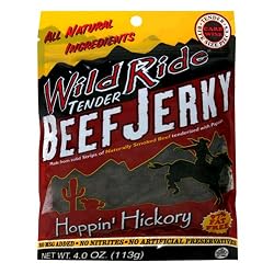 Wild Ride Beef Jerky, Hoppin' Hickory 4-Ounce Bags (Pack of 6)