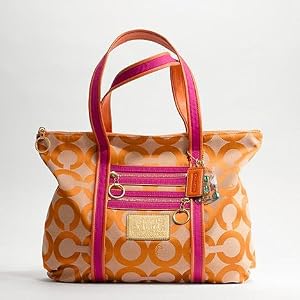 Coach Signature Poppy Glam Shopper Bag Purse Tote 13826 Persimmon Magenta