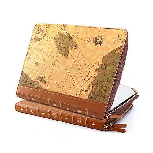 GMYLE Book Case Vintage for Macbook Pro/Air 13 inch - Brown Map Pattern PU Leather Sleeve (Not fit for Macbook Pro Retina 13 A1425 and A1502)