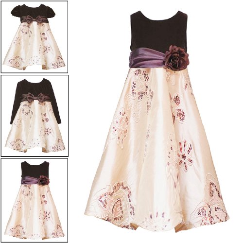 Rare Editions Girls 7-16 BROWN GOLD VELVET SEQUIN SOUTACHE Special Occasion Wedding Flower Girl Party Dress