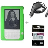 Green Color Amazon Kindle 2 E-Book Reader Silicone Rubber Skin Case + Kindle2 Car Charger + Kindle2 Anti Scratch LCD Screen Protector