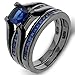 EVER FAITH Black Sterling Silver 925 Princess-Cut Sapphire Color Solitaire Cocktail Ring Set