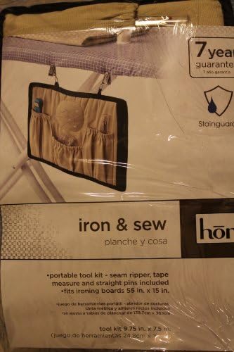 Homz Iron &amp; Sew Ironing Board Cover and Pad 15 X 55 Inches Plus Portable Tool Kit Seam Ripper Tape Measure and Straight Pins