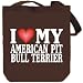 Canvas Tote Bag Brown  I LOVE American Pit Bull Terrier  Dogs