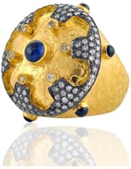 18kt Yellow Gold Diamond Pave Sapphire Christmas Ring Silver Vintage Style Jewelry