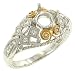 Ladies Antique Style Engagement Ring with Round and Princess Cut Bezel Diamonds and Milgrain Trim Diamond .27cttw H/i Si2 (Center Stone Not Included)