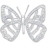 Rhodium Plated Cubic Zirconia Butterfly Pin