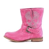 Damen Schuhe, STIEFELETTEN, BOOTS MIT NIETEN USED LOOK, 9242-PA, Synthetik in hochwertiger Leder Optik, Pink, Gr 39