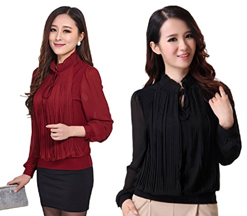 【ARINCO】 エレガント レディース カットソー ブラウス フォーマル オフィス レッド ブラック 大きい サイズ L XL 2XL 3XL 4XL 5XL
