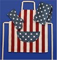 Stars and Stripe Cotton Apron Tea Towel and Glove Set