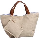 [カシュカシュ] cachecache 麻リバーシブル革メッシュ手トート小