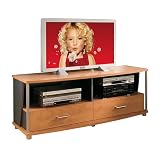 Modern Entertainment Console with 2 Drawers- Honeydew/ Charcoal