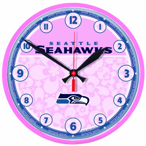 NFL Seattle Seahawks Round Clock Pink Background