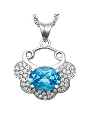 Honeystore Girls 925 Sterling Silver Cubic Zirconia Accent Topaz Pendant Lock Necklace Color Blue