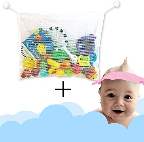 Bath Toy Organizer-Original BathBag by OzzyKids-Deluxe mesh bath bag keeps toys clean and mold-free-Holds tub and shower toys, keeps the bathtub clean-Lifetime warranty! BONUS GIFT-Pink Shampoo Cap