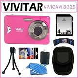 Vivitar ViviCam 8025 8.1MP Digital Camera with 8x Digital Zoom and 2.4-inch LCD in Pink + 4GB Kit
