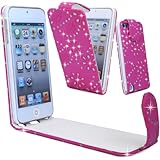 GLITZY GIZMOS PINK DIAMOND GLITTER BLING GEM SPARKLY PU LEATHER SECURE MAGNETIC FLIP CASE COVER POUCH FOR APPLE iPOD TOUCH 5 5G 5th GENERATION 5th GEN