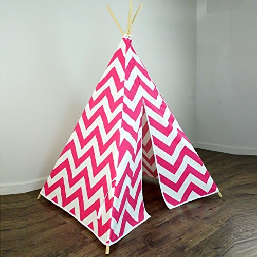 Kids Teepee Tent in Candy Hot Pink &amp; White Chevron - Includes Large Zig Zag Canvas Teepee and Wooden Poles. Great Gift Idea for Boys or Girls Birthday, Sleepover Party and Playroom Decor. Perfect Luxury Indoor Play House for Kids. Made in USA. Your Child Will Absolutely LOVE this Teepee - Guaranteed!