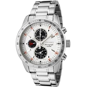 Seiko Men's SNAC05 Chronograph White Dial Stainless Steel Alarm Watch