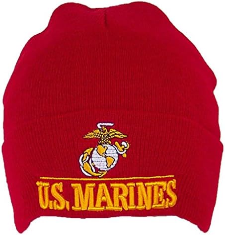 Ruffin 3D Embroidered "US MARINES" &amp; Logo Cuffed Beanie (One Size) - Red